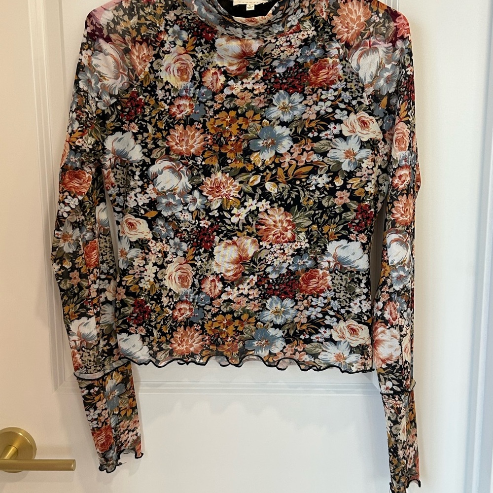 Promesa Black and Pink Crop Blouse with Mandarin Collar